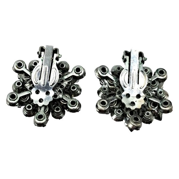 Vintage Rhinestone Earrings Fleur de Lis Aurora Borealis Gray Clear Clip Ons Cos - Picture 7 of 11